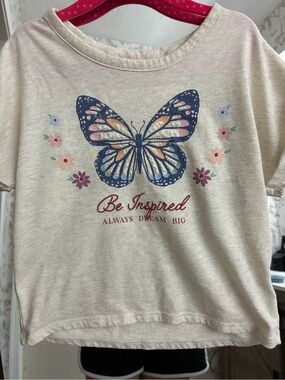 OshKosh B'gosh Cream Tee with Navy Butterfly and Pastel Floral Accents
